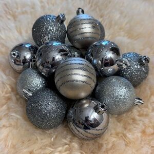 Lot of 18 Silver Christmas Ball Ornaments Shatterproof Plastic Mixed Textures
